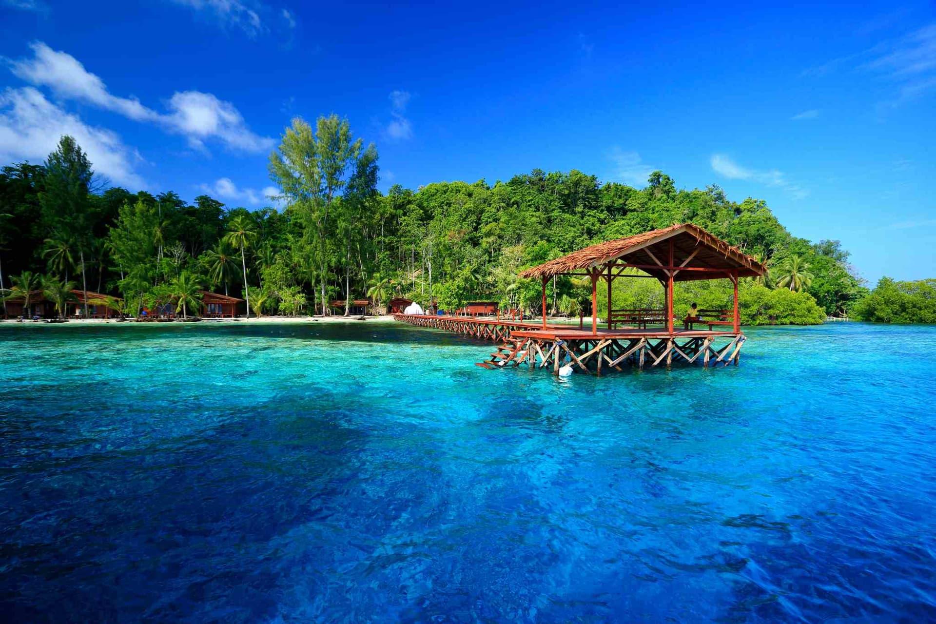 Cove Eco Resort Raja Ampat dengan suasana resort tropis di tengah laut Papua