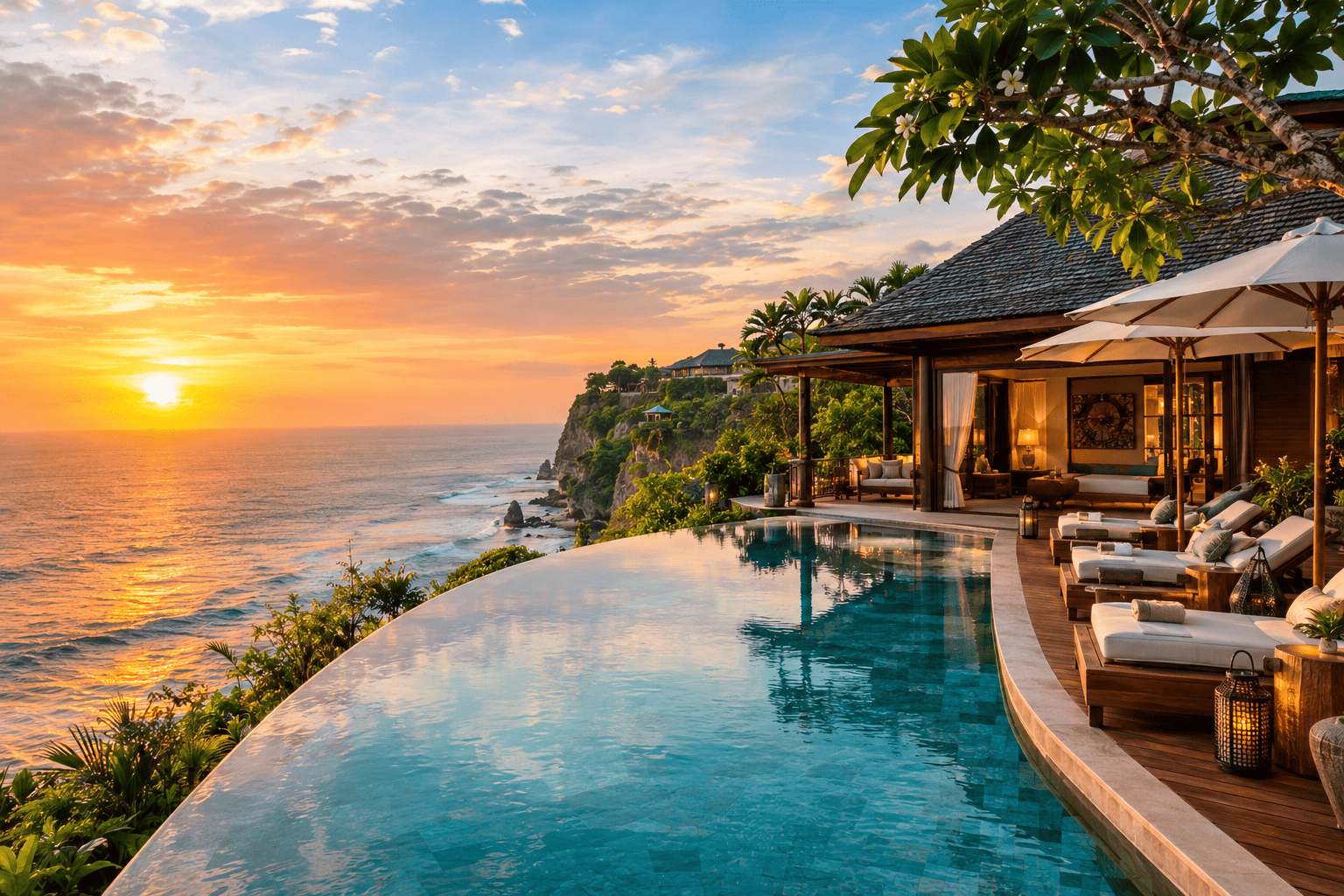 Hotel mewah terbaik di Indonesia dengan kolam infinity dan pemandangan laut saat matahari terbenam